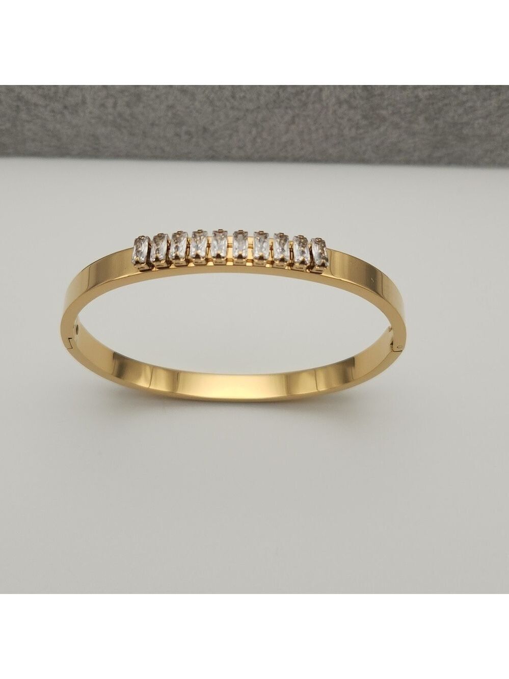 18K Gold Plated Geometric Rectangle Zircon Stone Bangle Bracelet
